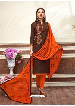 Fabulous Brown Embroidered Straight Salwar Suit