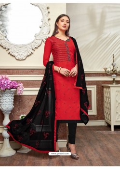 Fabulous Red Embroidered Straight Salwar Suit
