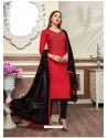 Fabulous Red Embroidered Straight Salwar Suit