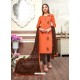 Fabulous Orange Embroidered Straight Salwar Suit