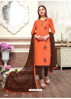 Fabulous Orange Embroidered Straight Salwar Suit