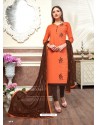 Fabulous Orange Embroidered Straight Salwar Suit