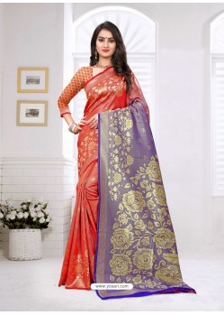 Awesome Red Designer Banarasi Silk Sari