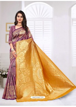 Trendy Lavender Designer Banarasi Silk Sari