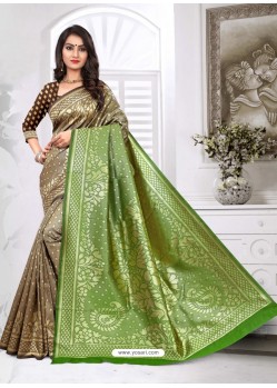 Trendy Light Brown Designer Banarasi Silk Sari