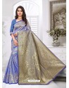 Trendy Blue Designer Banarasi Silk Sari