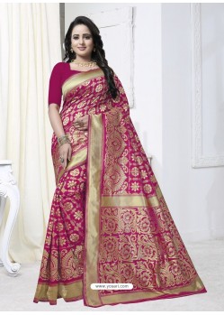 Classy Fuchsia Designer Banarasi Silk Sari