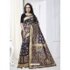 Trendy Navy Blue Designer Banarasi Silk Sari