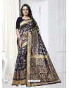 Trendy Navy Blue Designer Banarasi Silk Sari