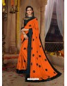 Trendy Orange Designer Georgette Sari