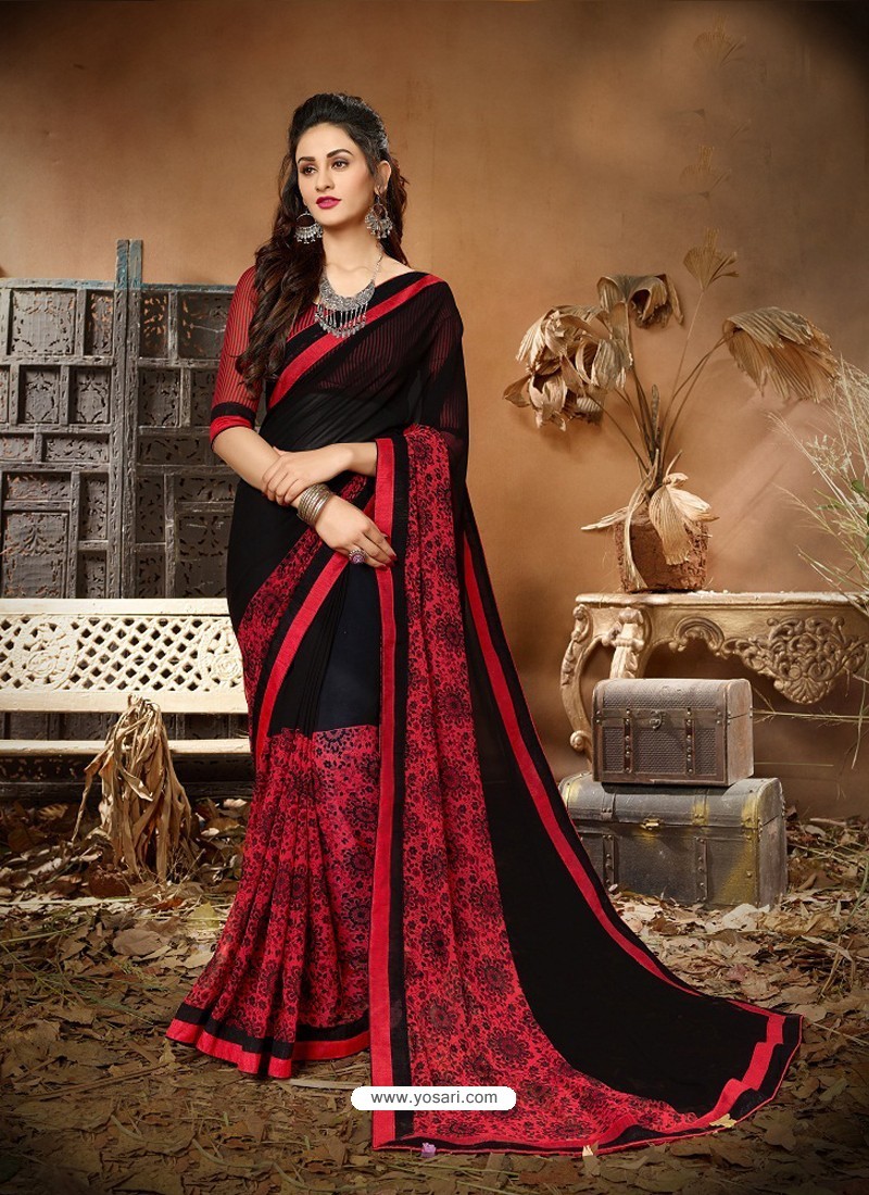 Buy Awesome Black Designer Georgette Sari | Casual Sarees