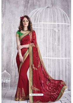 Classy Red Designer Silk Sari