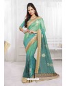 Awesome Sky Blue Designer Silk Sari