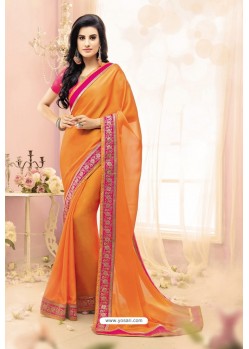 Awesome Orange Designer Silk Sari