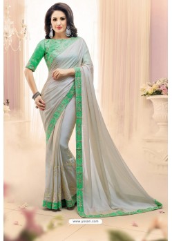 Trendy Silver Designer Silk Sari