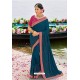 Classy Peacock Blue Designer Silk Sari