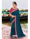 Classy Peacock Blue Designer Silk Sari