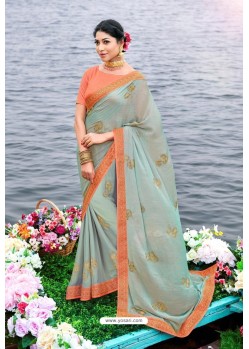 Awesome Grey Designer Silk Sari