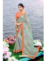 Awesome Grey Designer Silk Sari