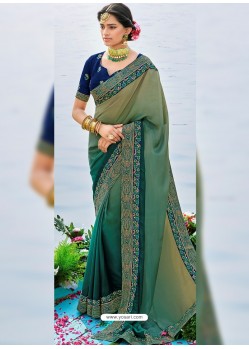 Classy Olive Green Designer Silk Sari