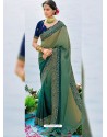 Classy Olive Green Designer Silk Sari