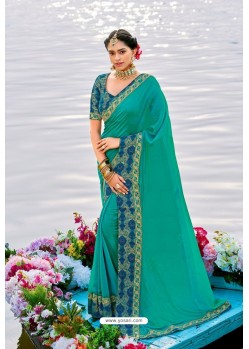 Classy Turquoise Designer Silk Sari