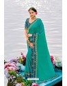 Classy Turquoise Designer Silk Sari