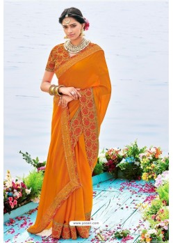 Classy Mustard Designer Silk Sari