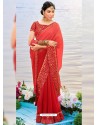 Awesome Dark Peach Designer Silk Sari