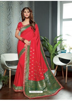 Classy Red Designer Silk Sari