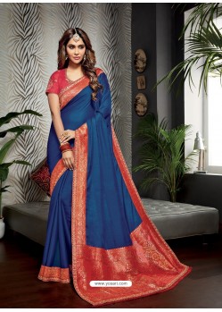Classy Navy Blue Designer Silk Sari