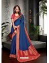 Classy Navy Blue Designer Silk Sari