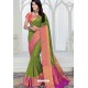 Awesome Parrot Green Designer Raw Silk Sari