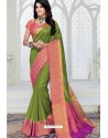 Awesome Parrot Green Designer Raw Silk Sari