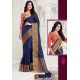 Trendy Navy Blue Designer Raw Silk Sari