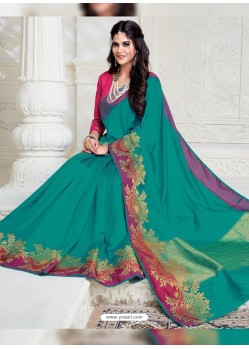 Classy Teal Designer Raw Silk Sari