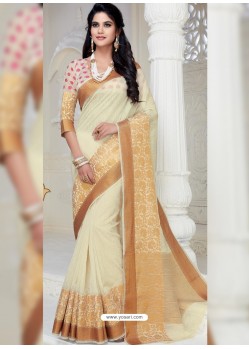 Awesome Off White Designer Raw Silk Sari