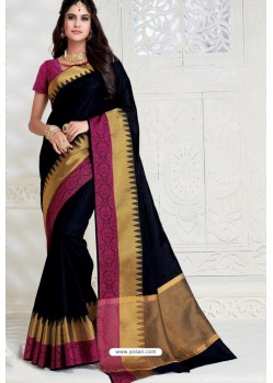 Classy Black Designer Raw Silk Sari