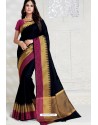 Classy Black Designer Raw Silk Sari