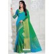 Classy Turquoise Designer Raw Silk Sari