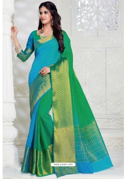 Classy Turquoise Designer Raw Silk Sari