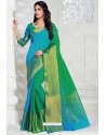 Classy Turquoise Designer Raw Silk Sari