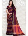 Classy Deep Wine Designer Raw Silk Sari