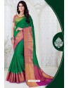 Classy Forest Green Designer Raw Silk Sari