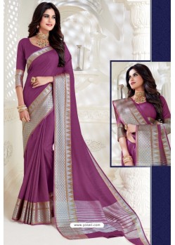 Classy Old Rose Designer Raw Silk Sari