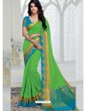 Classy Parrot Green Designer Raw Silk Sari