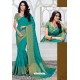 Classy Turquoise Designer Raw Silk Sari