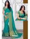 Classy Turquoise Designer Raw Silk Sari