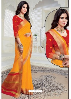 Classy Yellow Designer Raw Silk Sari