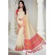 Classy Off White Designer Raw Silk Sari